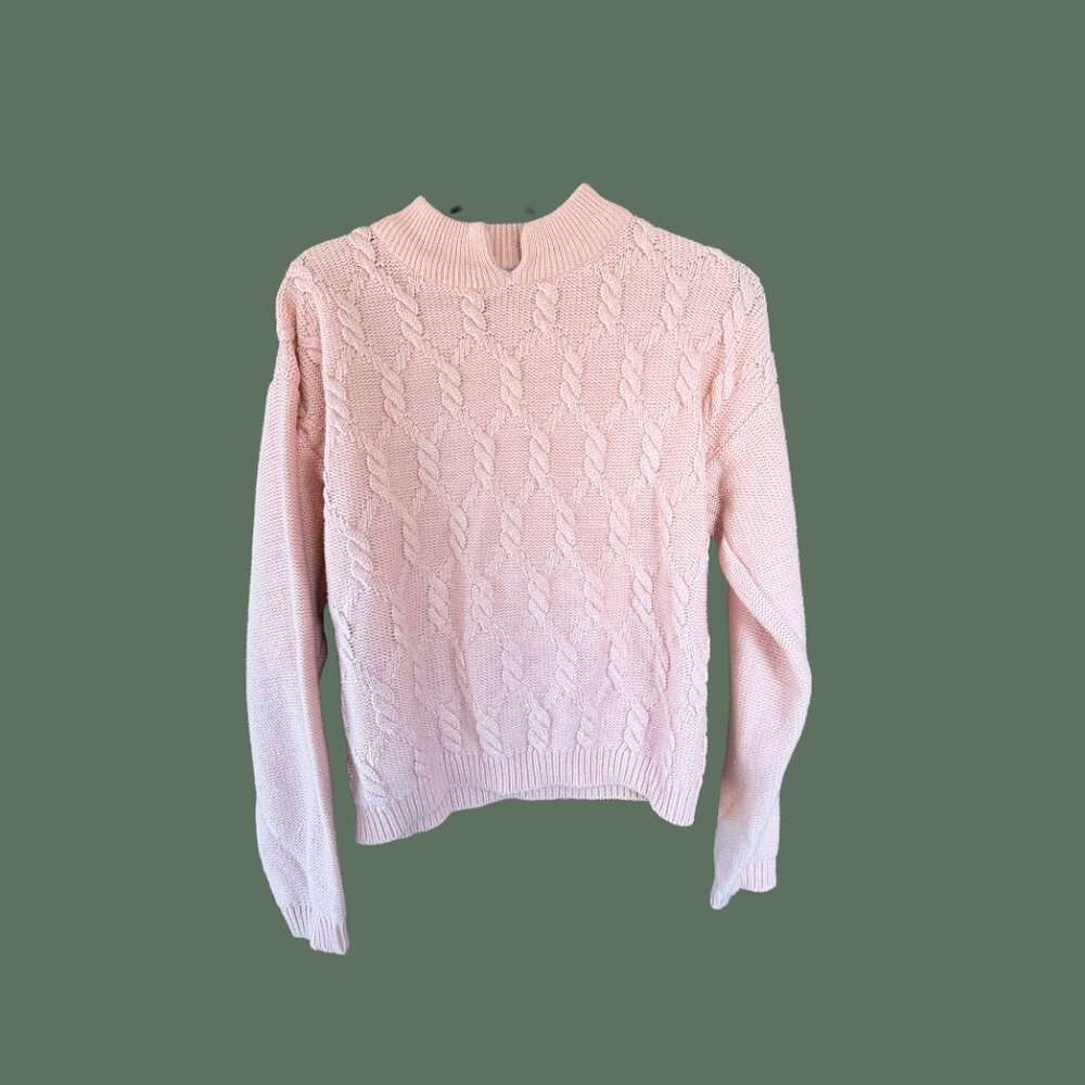 The American Line Stefano Vintage Pink Cable Knit Mock Neck Sweater Size M